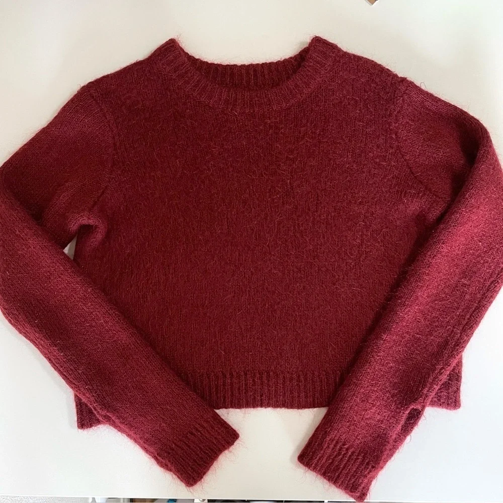 Cinq a Sept Issa Mohair Pullover Slit Cuff Sweater Pomegranate Red Medium